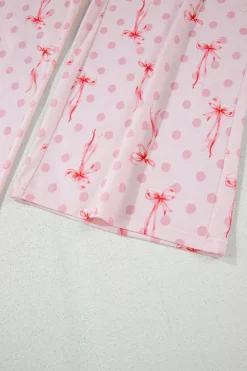 Hot Dear-Lover Bow Knot Polka Dot Print Short Sleeve Top Lounge Set Pink