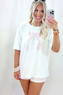 Fashion Dear-Lover Bow Knot Print Loose Fit Two Piece Casual Lounge Set Pink