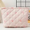 Hot Dear-Lover Bow Knot Print Zipper Quilted Large Cosmetic Bag Pink