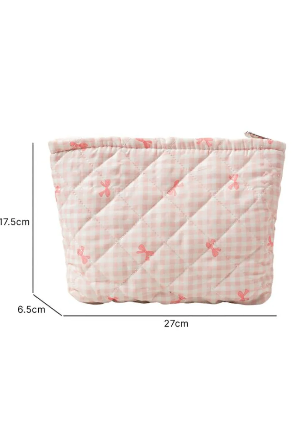 Hot Dear-Lover Bow Knot Print Zipper Quilted Large Cosmetic Bag Pink