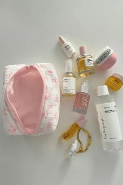 Best Dear-Lover Bow Knot Quilted Zipper Makeup Bag Pink