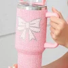 Clearance Dear-Lover Bow Knot Rhinestone Insulated Portable Cup 40oz Pink