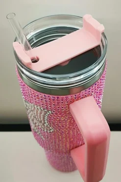 Clearance Dear-Lover Bow Knot Rhinestone Insulated Portable Cup 40oz Pink