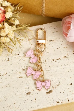Sale Dear-Lover Bow Knot Shape Charms Plated Alloy Keychain Pink