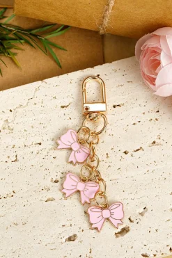Sale Dear-Lover Bow Knot Shape Charms Plated Alloy Keychain Pink