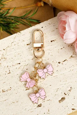 Sale Dear-Lover Bow Knot Shape Charms Plated Alloy Keychain Pink