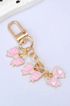 Sale Dear-Lover Bow Knot Shape Charms Plated Alloy Keychain Pink