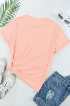 Best Dear-Lover Bow Knots Print Slim Fit Crew Neck T Shirt Pink