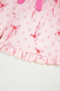 New Dear-Lover Bow Print Contrast Pipping Short Pajamas Set Pink