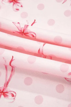 New Dear-Lover Bow Print Contrast Pipping Short Pajamas Set Pink