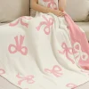Outlet Dear-Lover Bow Printed Cozy Soft Throw Blanket Pink