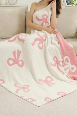 Outlet Dear-Lover Bow Printed Cozy Soft Throw Blanket Pink