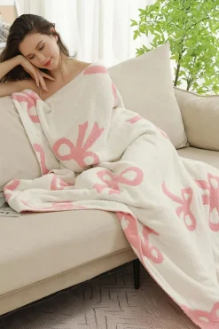 Outlet Dear-Lover Bow Printed Cozy Soft Throw Blanket Pink