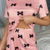 Sale Dear-Lover Bow Printed Short 2pcs Lounge Set Pink