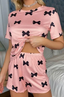 Sale Dear-Lover Bow Printed Short 2pcs Lounge Set Pink