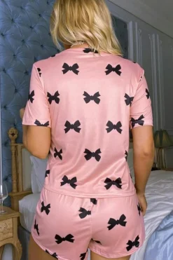Sale Dear-Lover Bow Printed Short 2pcs Lounge Set Pink