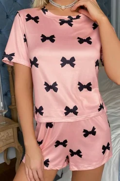 Sale Dear-Lover Bow Printed Short 2pcs Lounge Set Pink