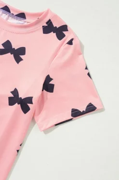 Sale Dear-Lover Bow Printed Short 2pcs Lounge Set Pink
