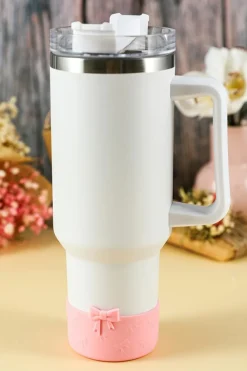 Discount Dear-Lover Bowknot Decor Food Grade Silicone Cup Sleeve Pink