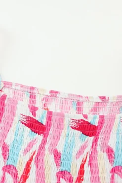 Sale Dear-Lover Brush Stroke Printed Smocked Ruffle Tiered Dress Pink