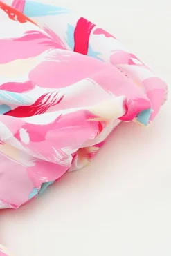 Sale Dear-Lover Brush Stroke Printed Smocked Ruffle Tiered Dress Pink