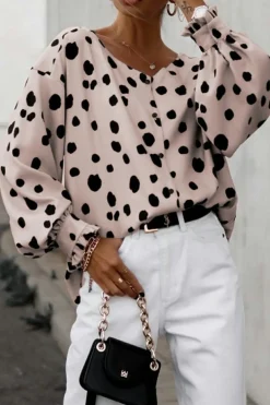 Fashion Dear-Lover Button Frill Cuffs Oversize Puff Sleeve Blouse Pink