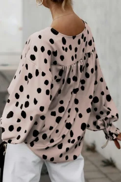 Fashion Dear-Lover Button Frill Cuffs Oversize Puff Sleeve Blouse Pink