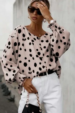 Fashion Dear-Lover Button Frill Cuffs Oversize Puff Sleeve Blouse Pink