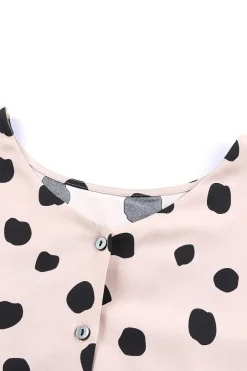 Fashion Dear-Lover Button Frill Cuffs Oversize Puff Sleeve Blouse Pink