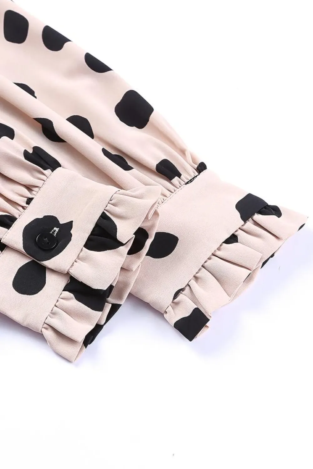 Fashion Dear-Lover Button Frill Cuffs Oversize Puff Sleeve Blouse Pink