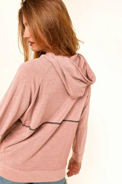 Best Dear-Lover Buttons Front Princess Line Out Seam Hoodie Pink