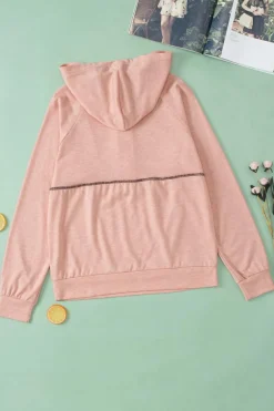 Best Dear-Lover Buttons Front Princess Line Out Seam Hoodie Pink
