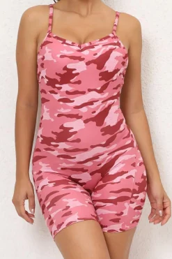 Clearance Dear-Lover Camouflage Strappy Open Back Active Romper Pink