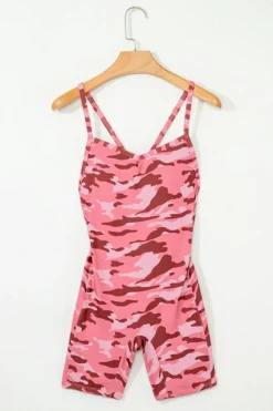 Clearance Dear-Lover Camouflage Strappy Open Back Active Romper Pink