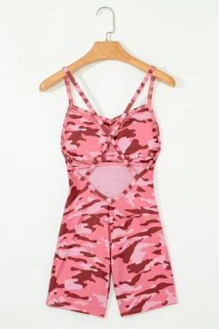 Clearance Dear-Lover Camouflage Strappy Open Back Active Romper Pink