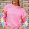 New Dear-Lover Candy Colorblock French Terry Top Pink