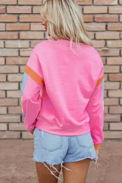 New Dear-Lover Candy Colorblock French Terry Top Pink