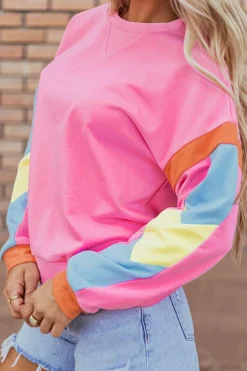 New Dear-Lover Candy Colorblock French Terry Top Pink