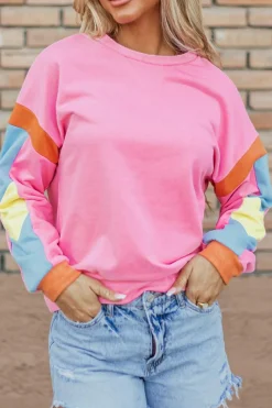 New Dear-Lover Candy Colorblock French Terry Top Pink