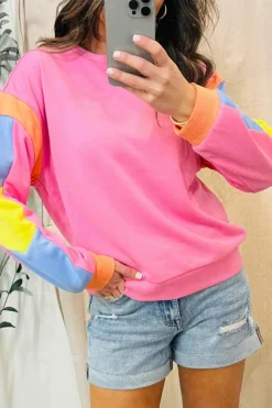 New Dear-Lover Candy Colorblock French Terry Top Pink
