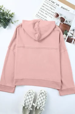 Best Dear-Lover Casual Button Solid Patchwork Trim Hoodie Pink