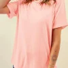 Online Dear-Lover Casual Plain Crew Neck Tee Pink