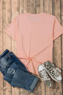Online Dear-Lover Casual Plain Crew Neck Tee Pink