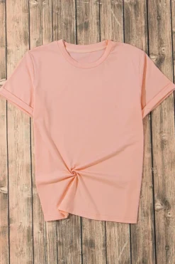Online Dear-Lover Casual Plain Crew Neck Tee Pink