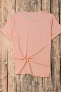 Online Dear-Lover Casual Plain Crew Neck Tee Pink