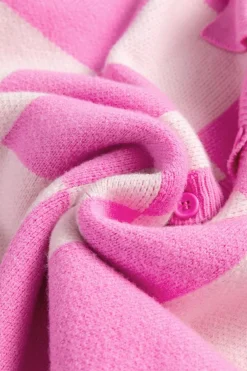 Hot Dear-Lover Checkerboard Half Button Collared Drop Shoulder Sweater Pink
