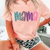 Outlet Dear-Lover Checkerboard mama Printed Crew Neck Tee Pink
