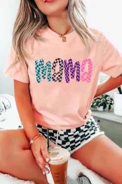 Outlet Dear-Lover Checkerboard mama Printed Crew Neck Tee Pink