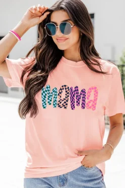 Outlet Dear-Lover Checkerboard mama Printed Crew Neck Tee Pink