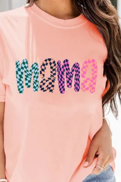 Outlet Dear-Lover Checkerboard mama Printed Crew Neck Tee Pink